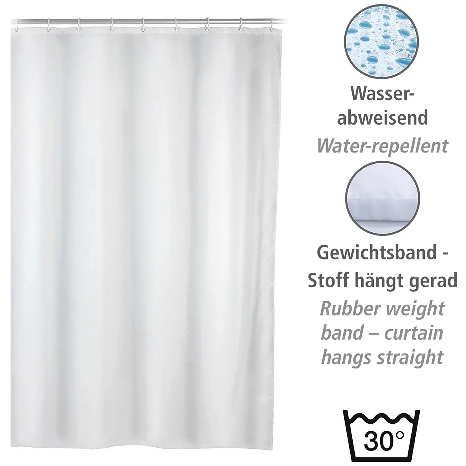WENKO Anti-Schimmel Duschvorhang Uni White, Textil (Polyester), 120 x 200 c günstig online kaufen