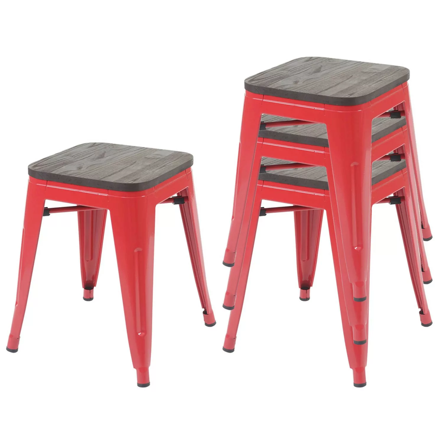 MCW 4x Hocker A73 Inkl. Holz-Sitzfläche Rot günstig online kaufen