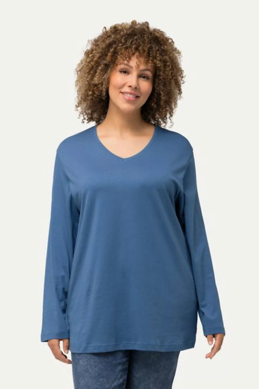 Ulla Popken Rundhalsshirt T-Shirt V-Ausschnitt Relaxed Langarm günstig online kaufen