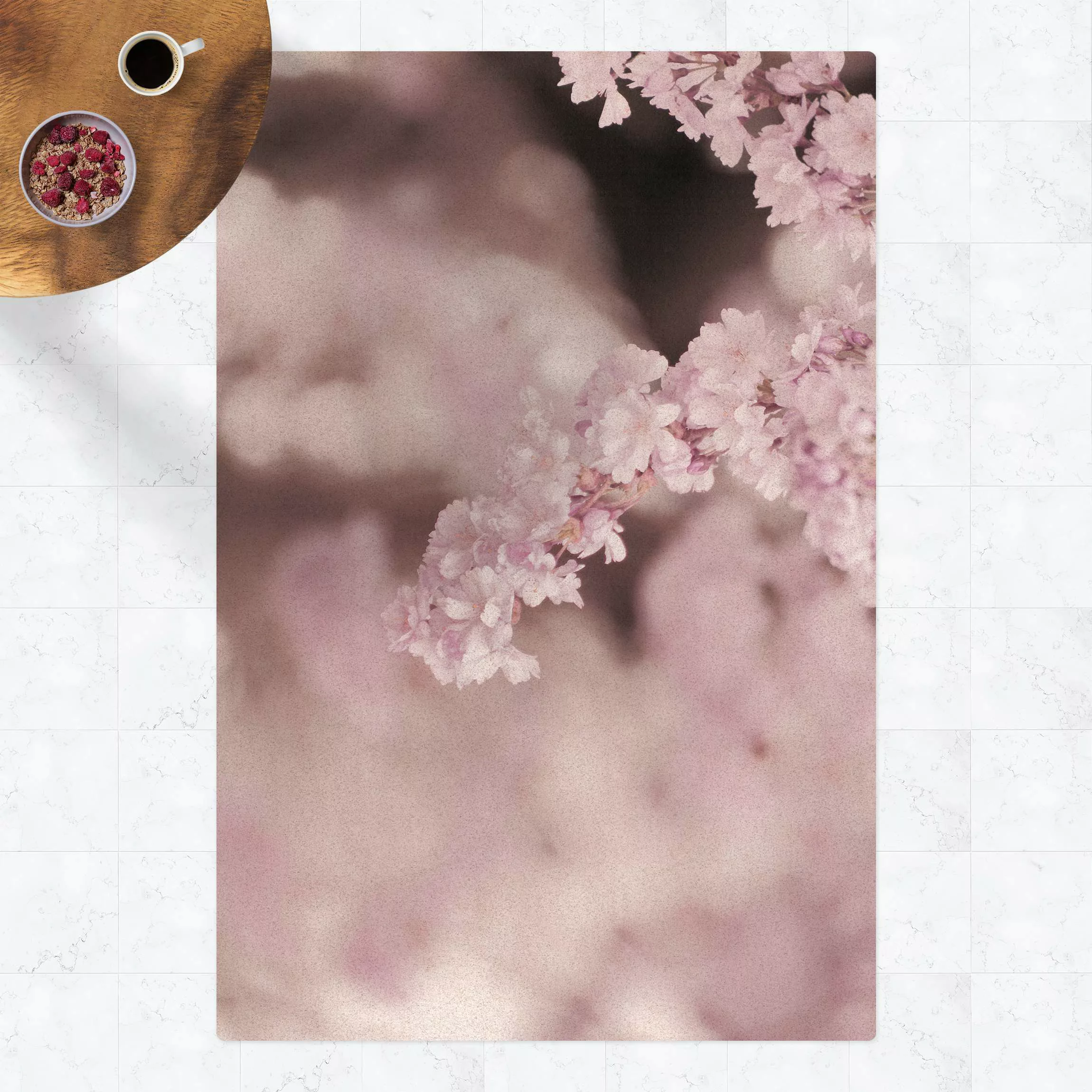 Kork-Teppich Kirschblüte im Violetten Licht günstig online kaufen