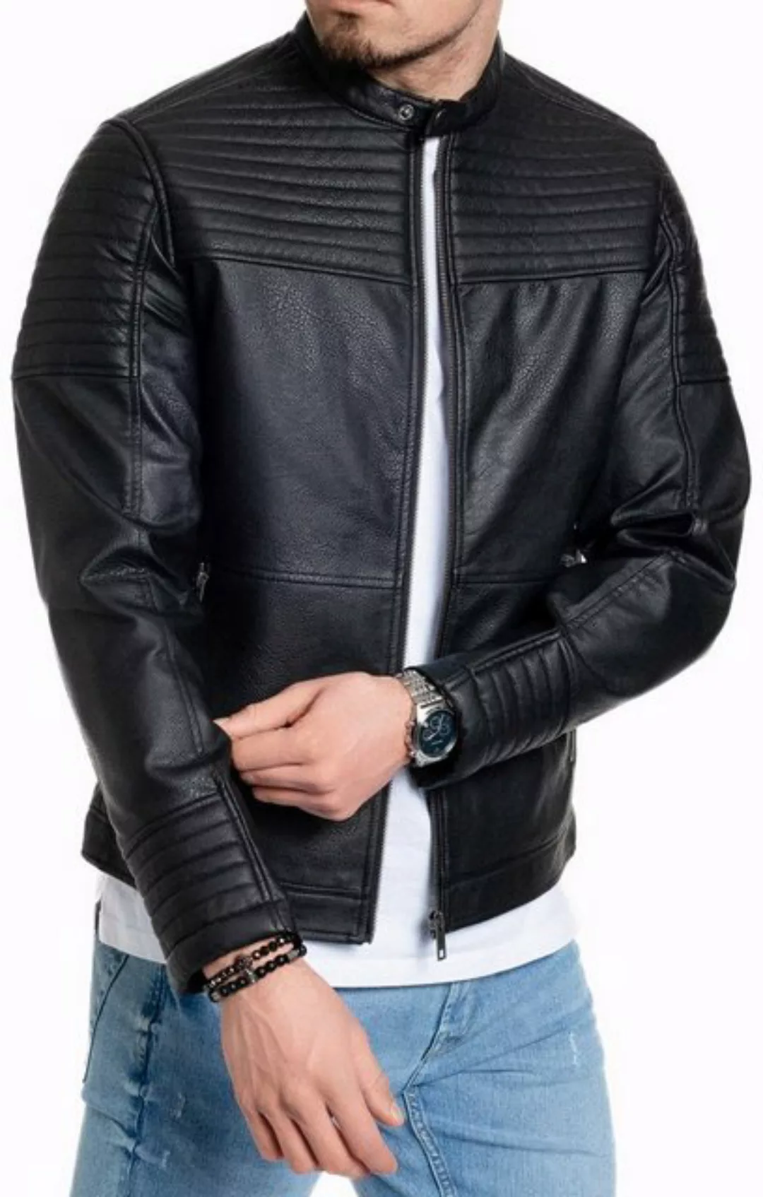 Jack & Jones Bikerjacke Lederjacke Smith gesteppt günstig online kaufen