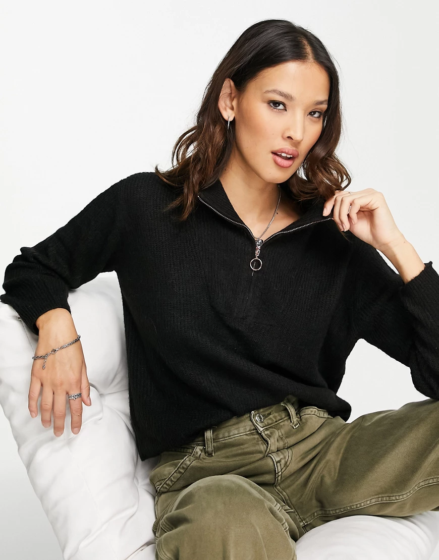 Vero Moda – Pullover in Schwarz mit Stehkragen und Reißverschluss günstig online kaufen