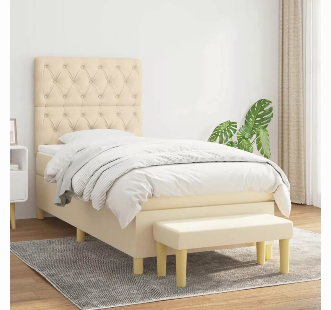 vidaXL Boxspringbett Boxspringbett mit Matratze Creme 80x200 cm Stoff Bett günstig online kaufen