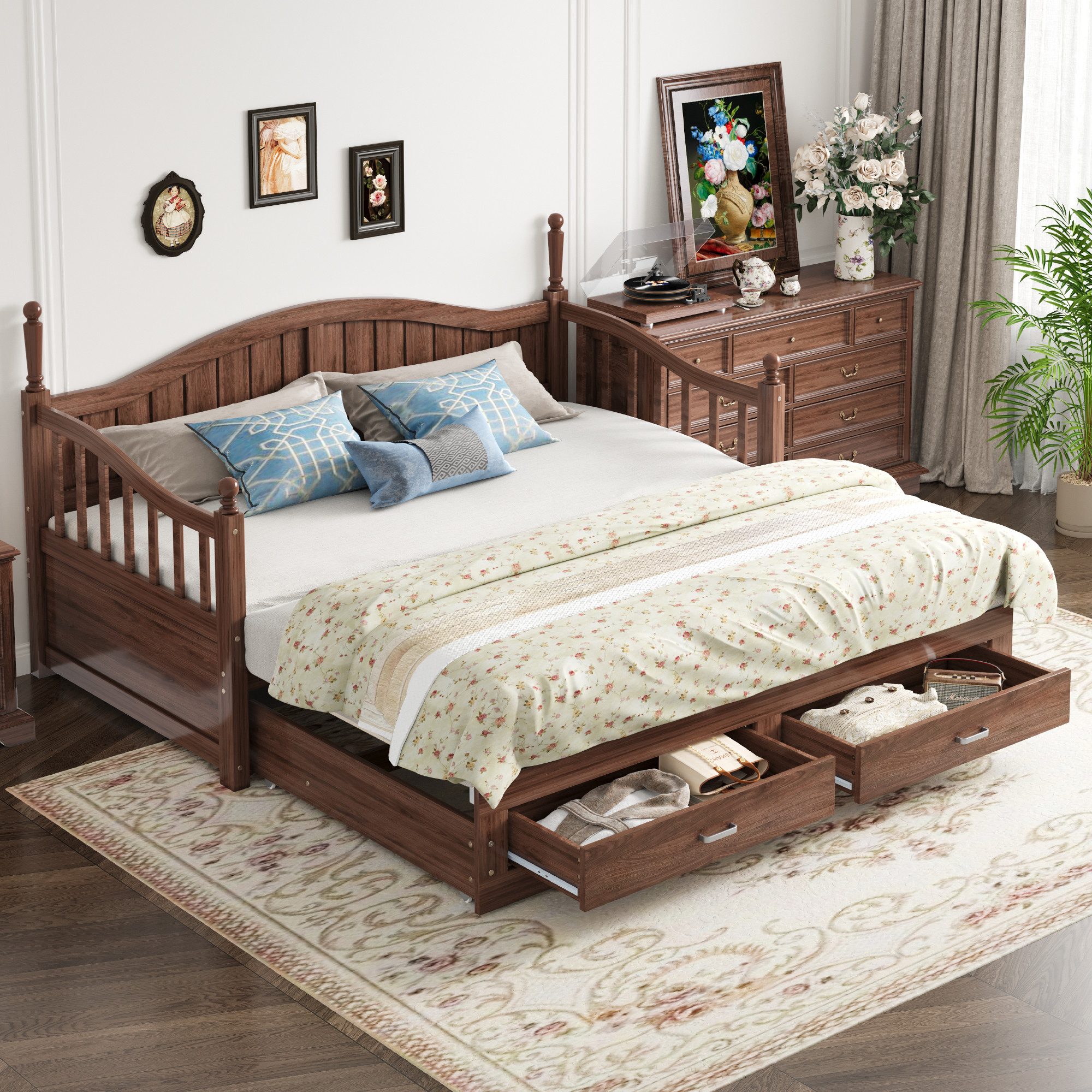 OKWISH Schlafsofa Holzbett mit Kiefernbett, Schubladen günstig online kaufen