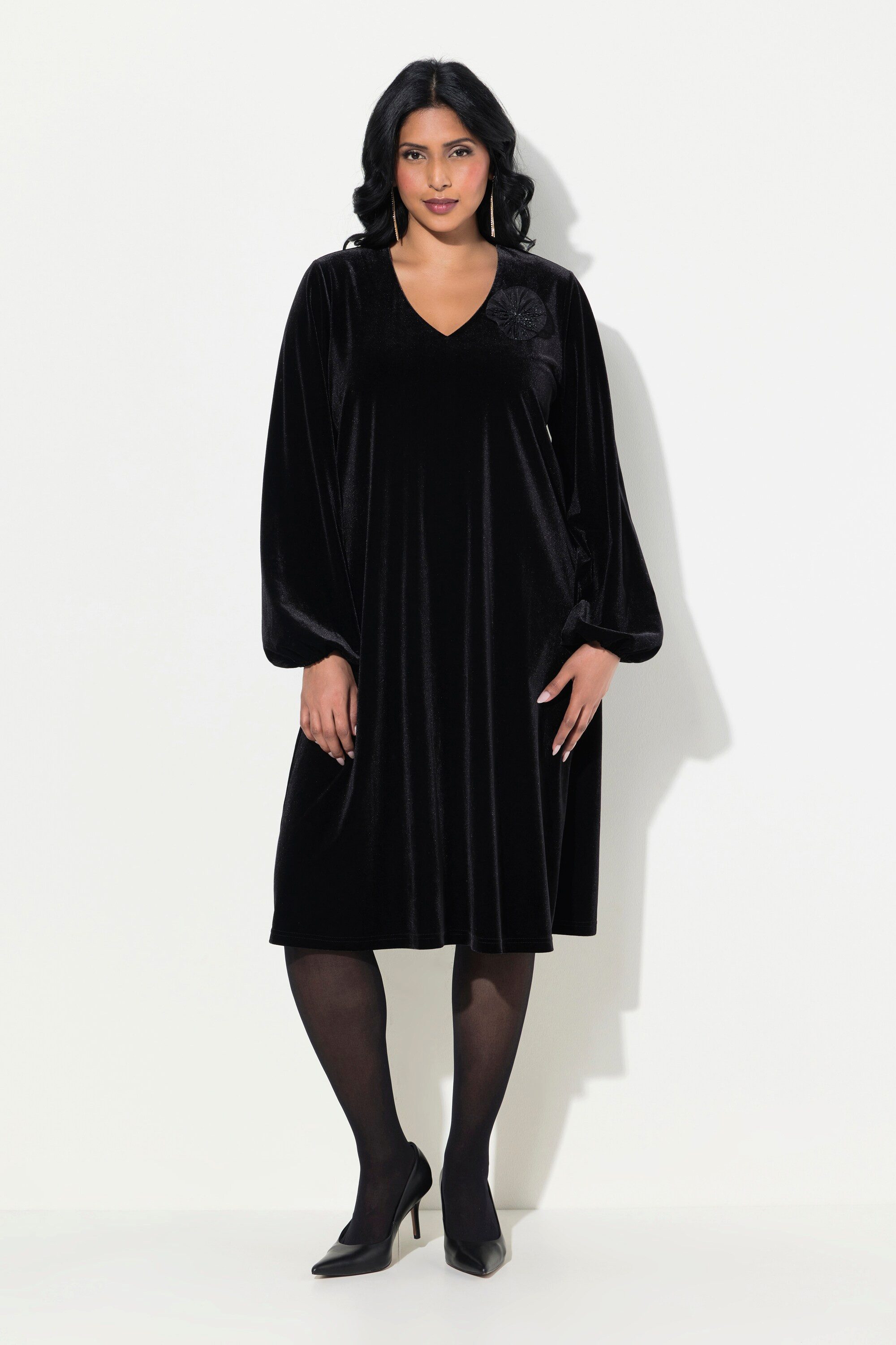Ulla Popken Cocktailkleid Samtkleid Brosche A-Linie günstig online kaufen