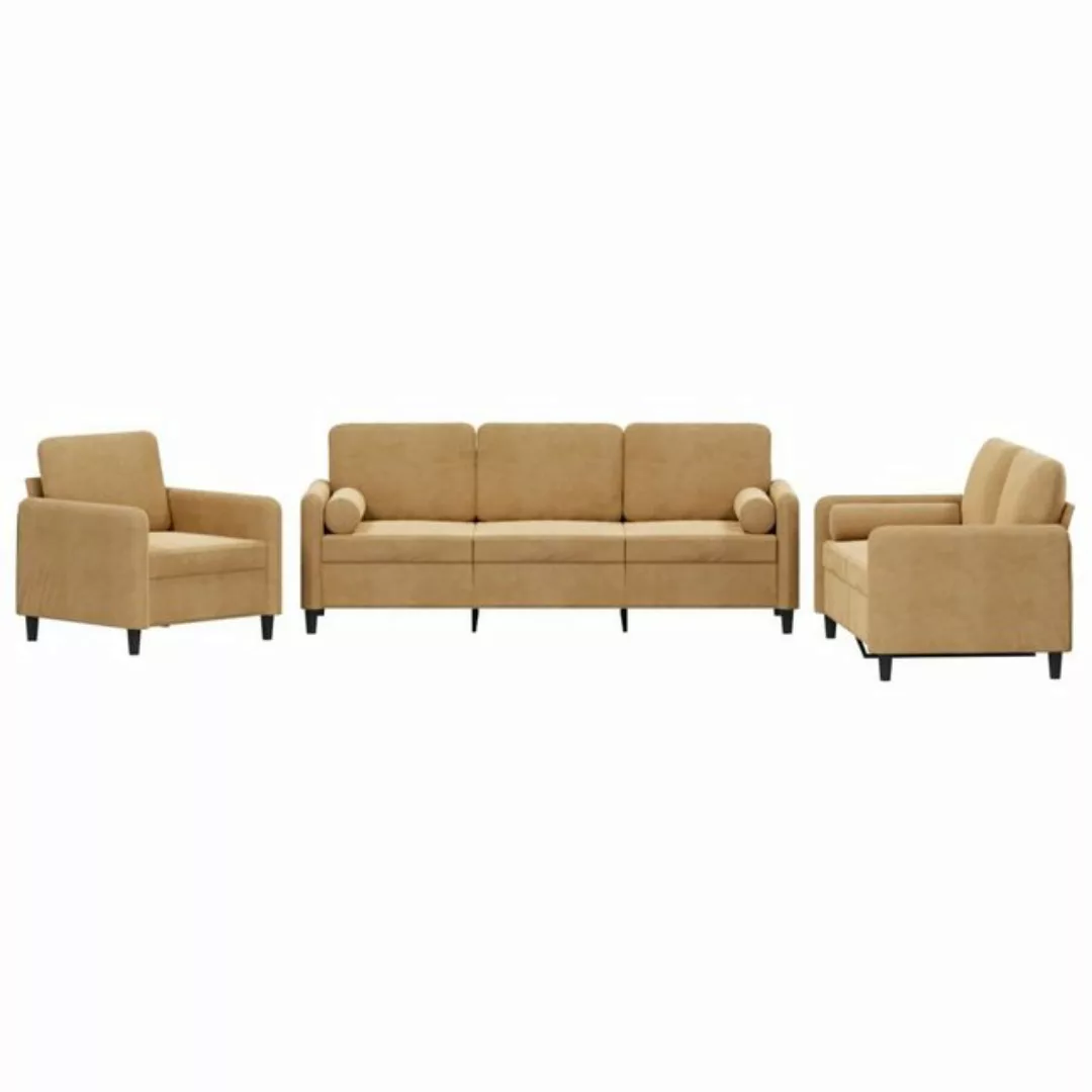 vidaXL Sofa 3-tlg. Sofagarnitur mit Kissen Braun Samt günstig online kaufen