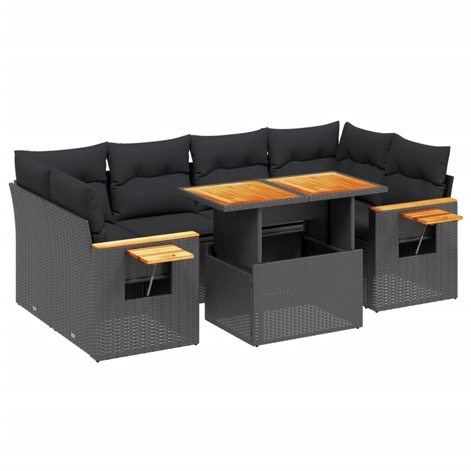 vidaXL 7-Tlg Garten-Sofagarnitur mit Kissen Schwarz Poly Rattan 3273414 günstig online kaufen