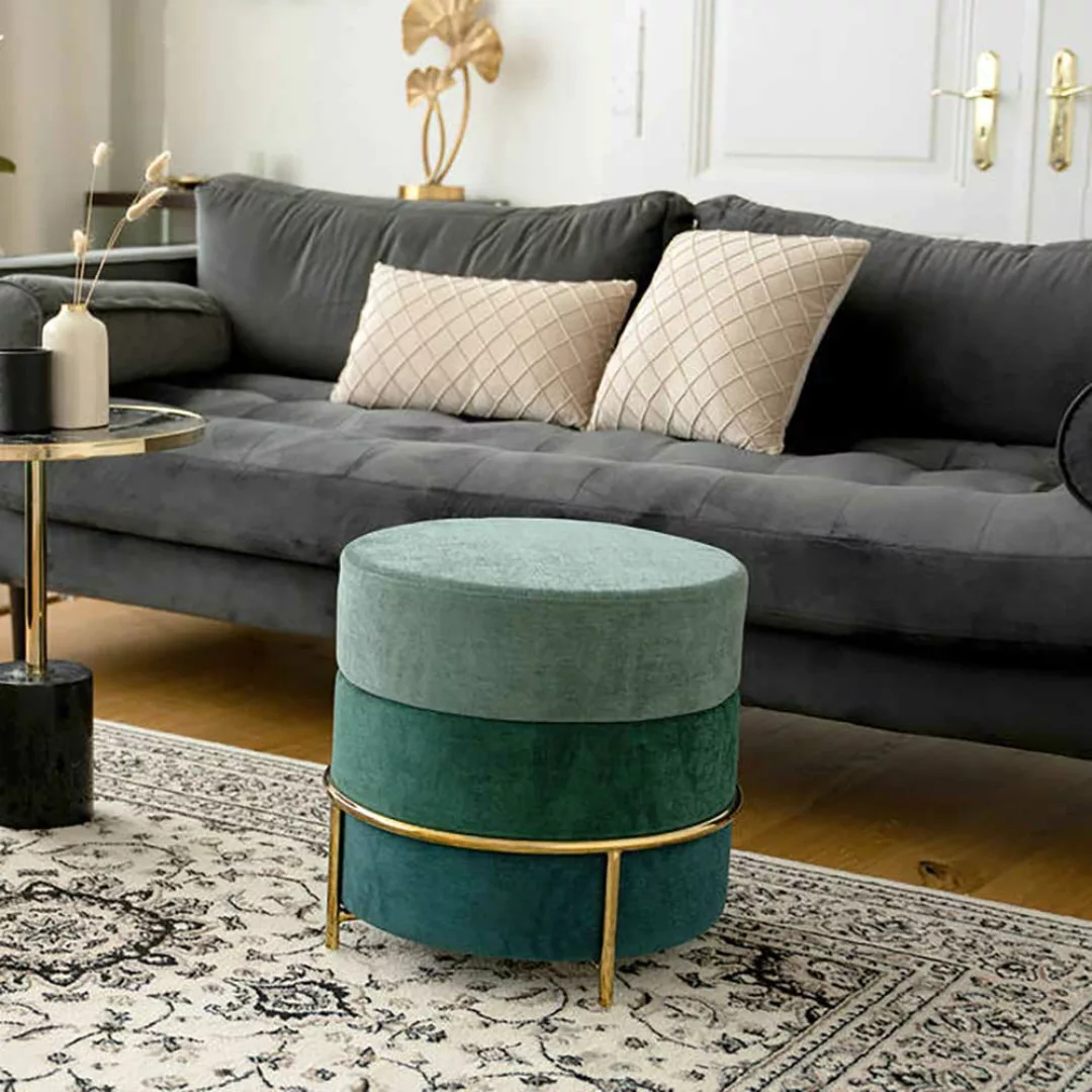 Hocker in Grün und Goldfarben runder Form günstig online kaufen