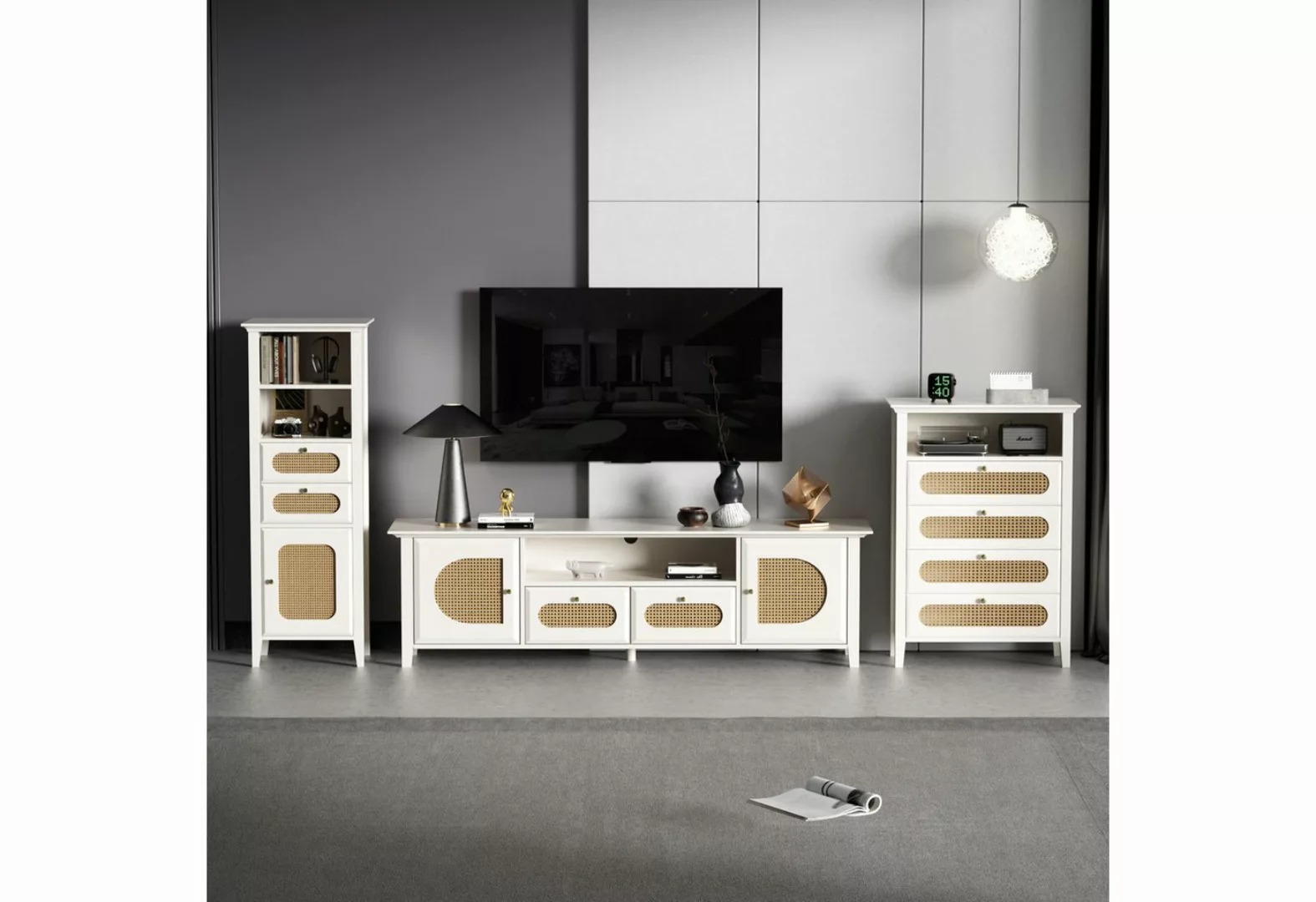 liebtech TV-Schrank Wohnzimmer-Rattan-Möbelkombination (TV-Schrank und Aufb günstig online kaufen