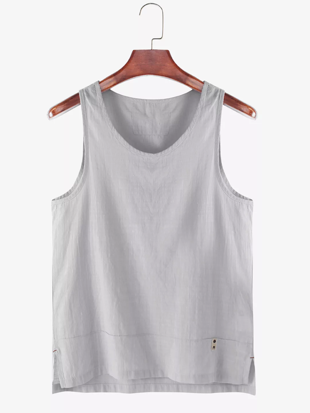 Herren Solid Color Cotton Leinen High Low Split Hem Casual Tanktops günstig online kaufen