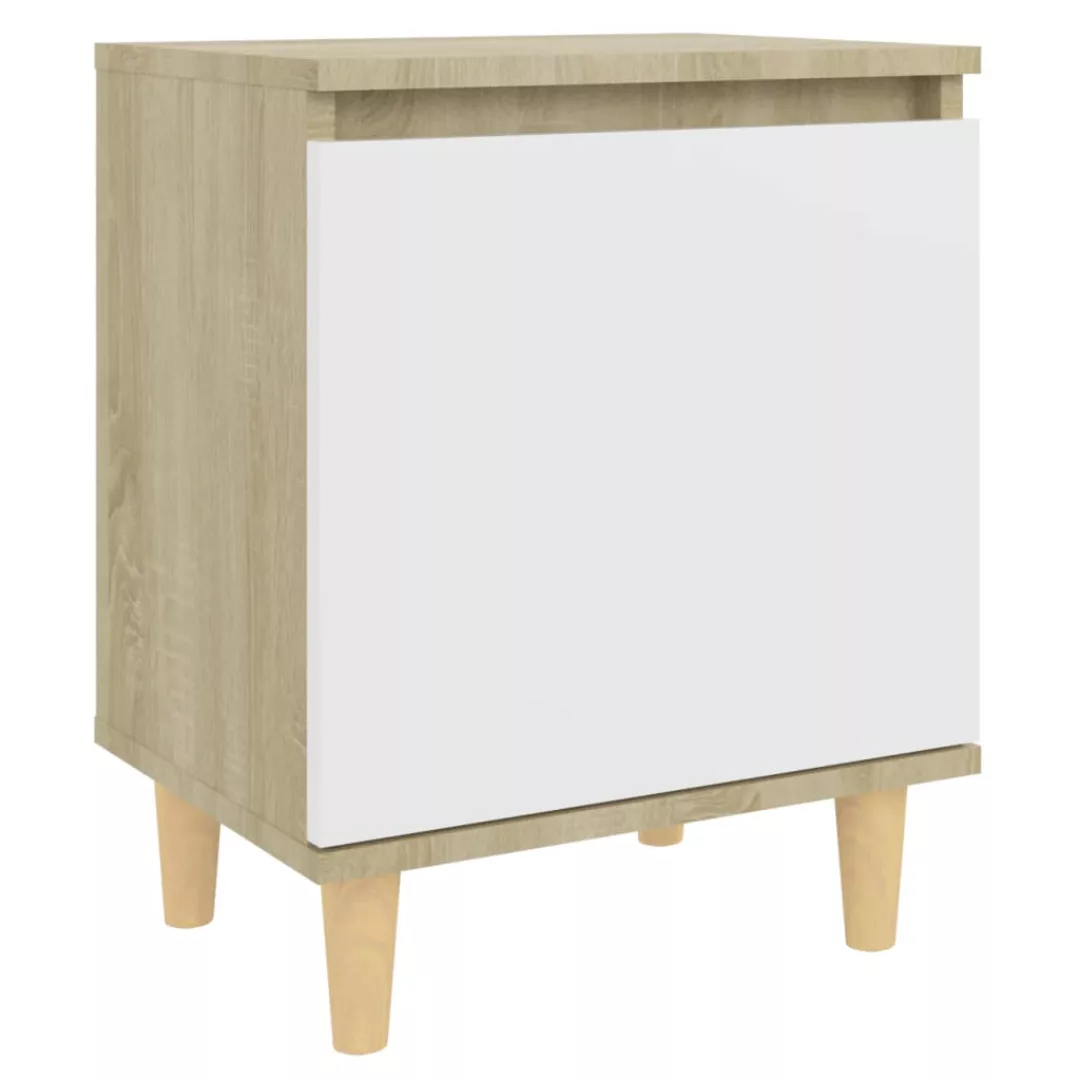 Nachttisch Mit Massivholz-beinen Sonoma-eiche Weiß 40x30x50cm günstig online kaufen