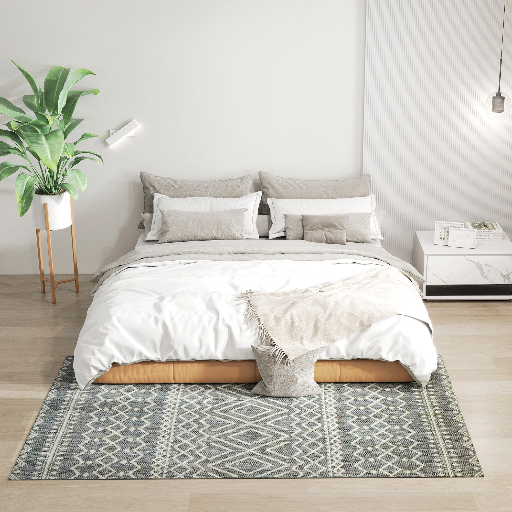 HOMCOM Teppich Flachgewebe Waschbar Anti-Rutsch Küchenteppich mit Boho-Desi günstig online kaufen