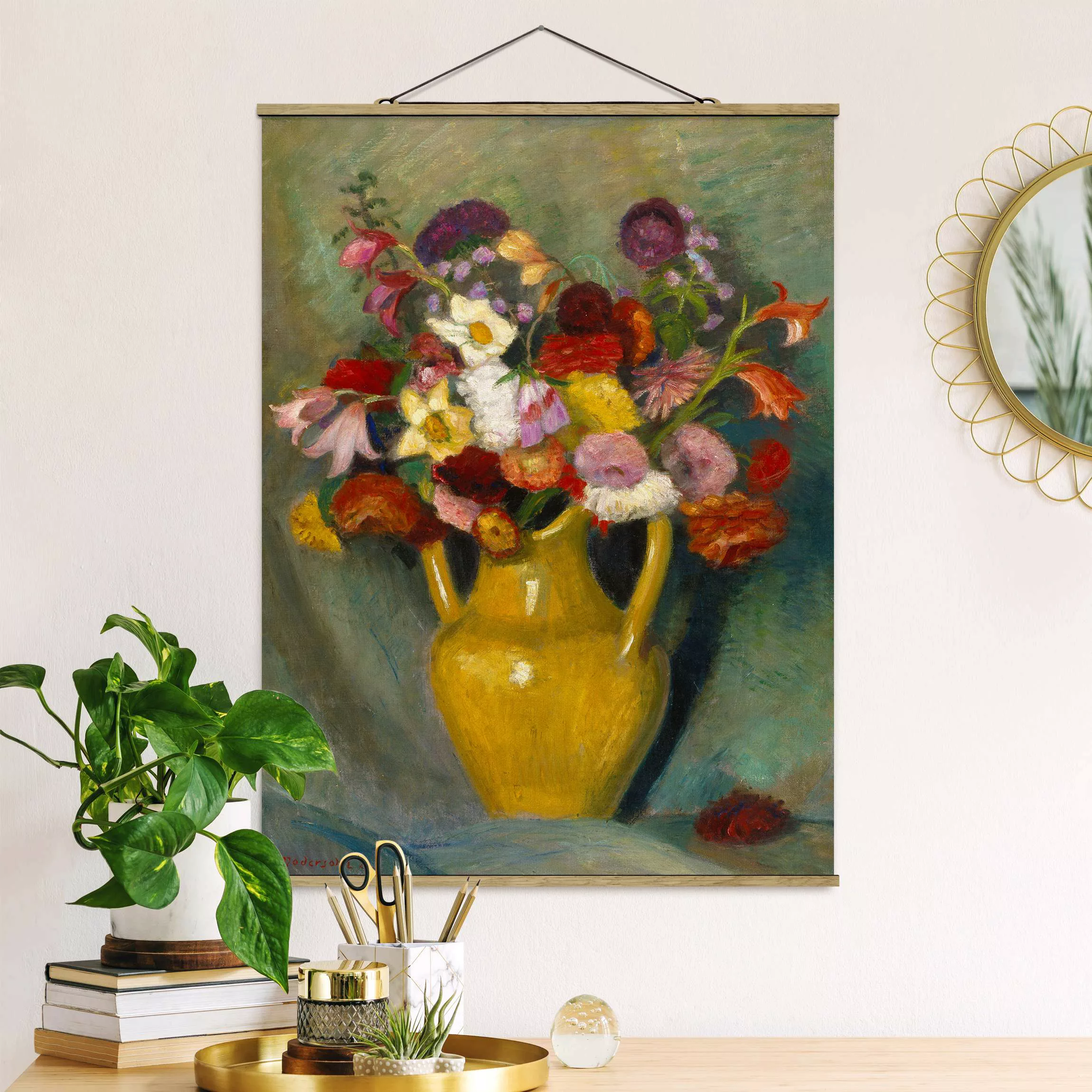 Stoffbild Blumen mit Posterleisten - Hochformat Otto Modersohn - Bunter Blu günstig online kaufen