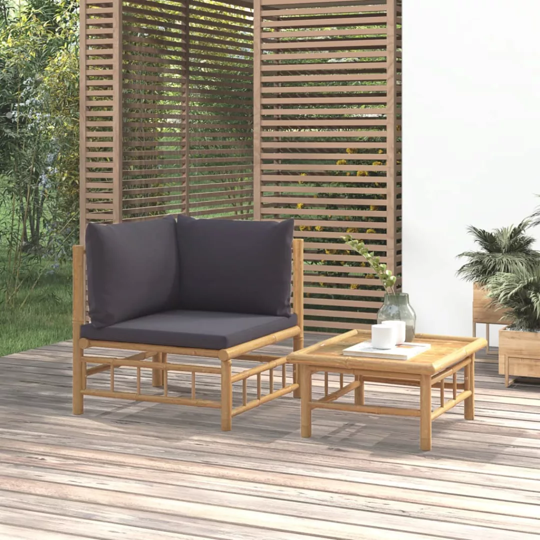 Vidaxl 2-tlg. Garten-lounge-set Mit Dunkelgrauen Kissen Bambus günstig online kaufen