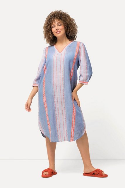 Ulla Popken Midikleid Kaftan Streifen Oversized V-Ausschnitt 3/4-Arm günstig online kaufen