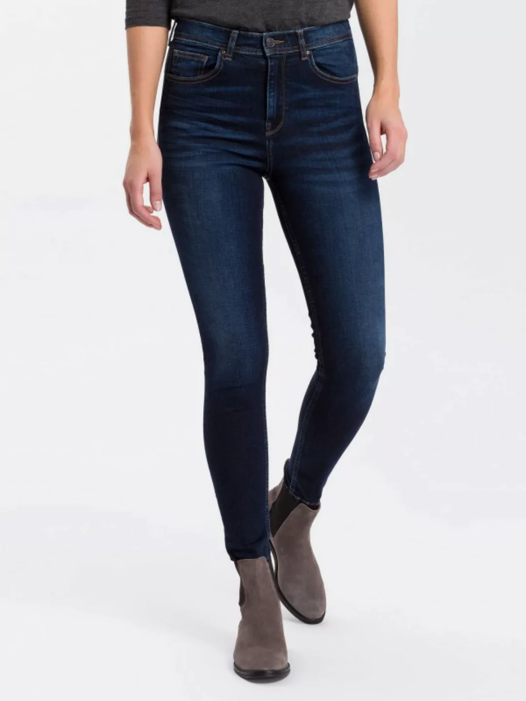 Cross Jeans Damen Jeans Judy - Super Skinny Fit - Grau - Dark Grey Used günstig online kaufen