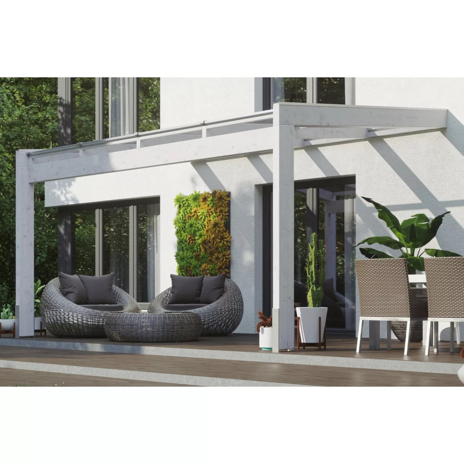 Skan Holz Terrassenüberdachung Novara 450 cm x 259 cm Weiß günstig online kaufen