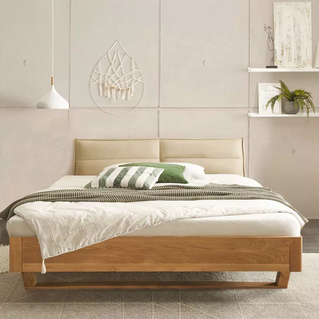 Doppelbett in Eichefarben und Beige 89 cm hoch günstig online kaufen