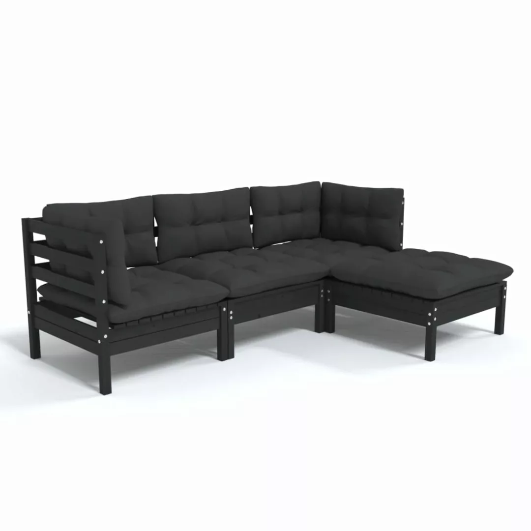 4-tlg. Garten-lounge-set Mit Kissen Schwarz Kiefernholz günstig online kaufen