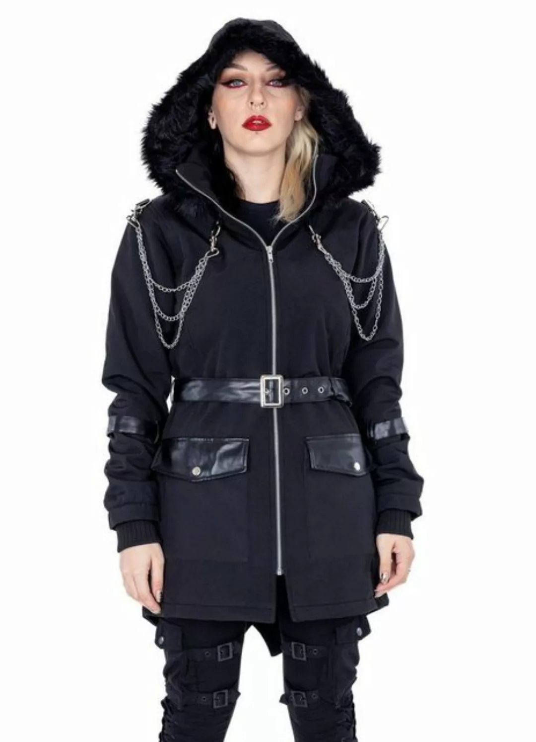 Heartless Wintermantel Noella Gothic Cyber Punk Riemen Ketten günstig online kaufen