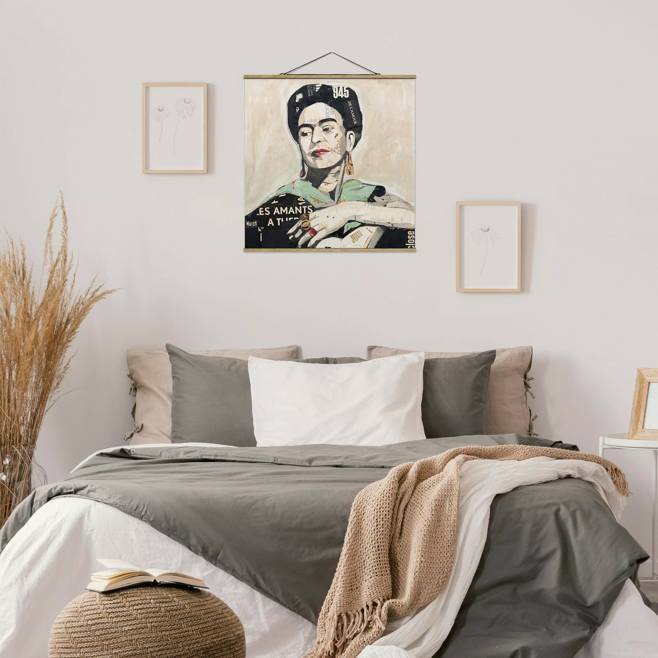 Stoffbild Kunstdruck mit Posterleisten - Quadrat Frida Kahlo - Collage No.4 günstig online kaufen