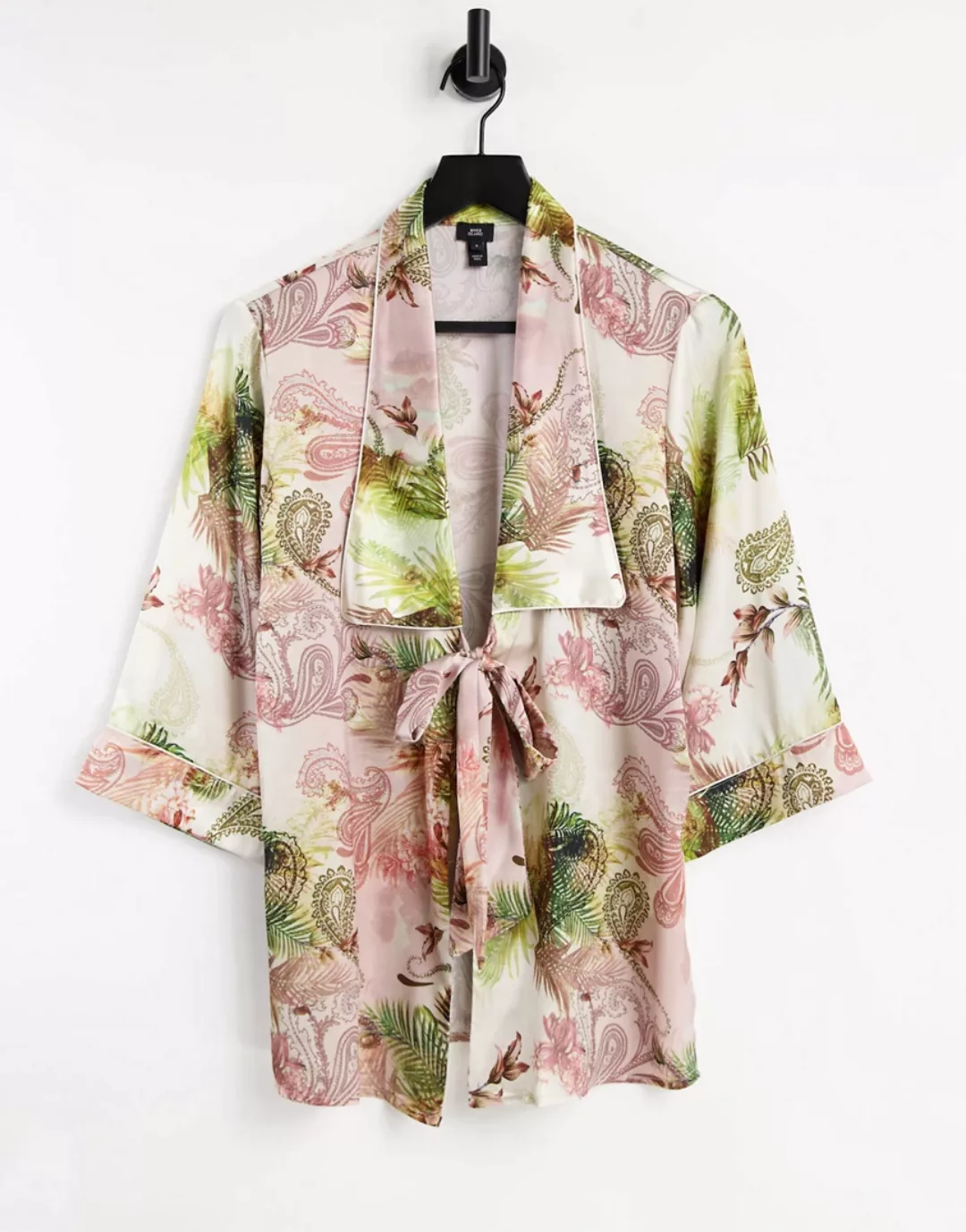 River Island – Pyjama-Kimono aus Satin mit Paisleymuster in Rosa, Kombiteil günstig online kaufen