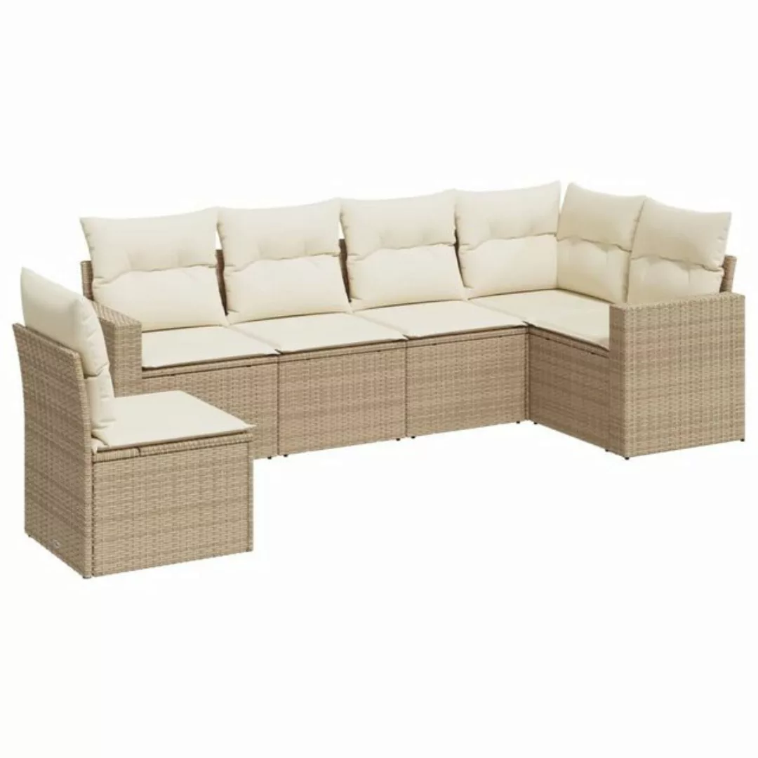 vidaXL Sofaelement 6-tlg. Garten-Sofagarnitur mit Kissen Beige Poly Rattan günstig online kaufen