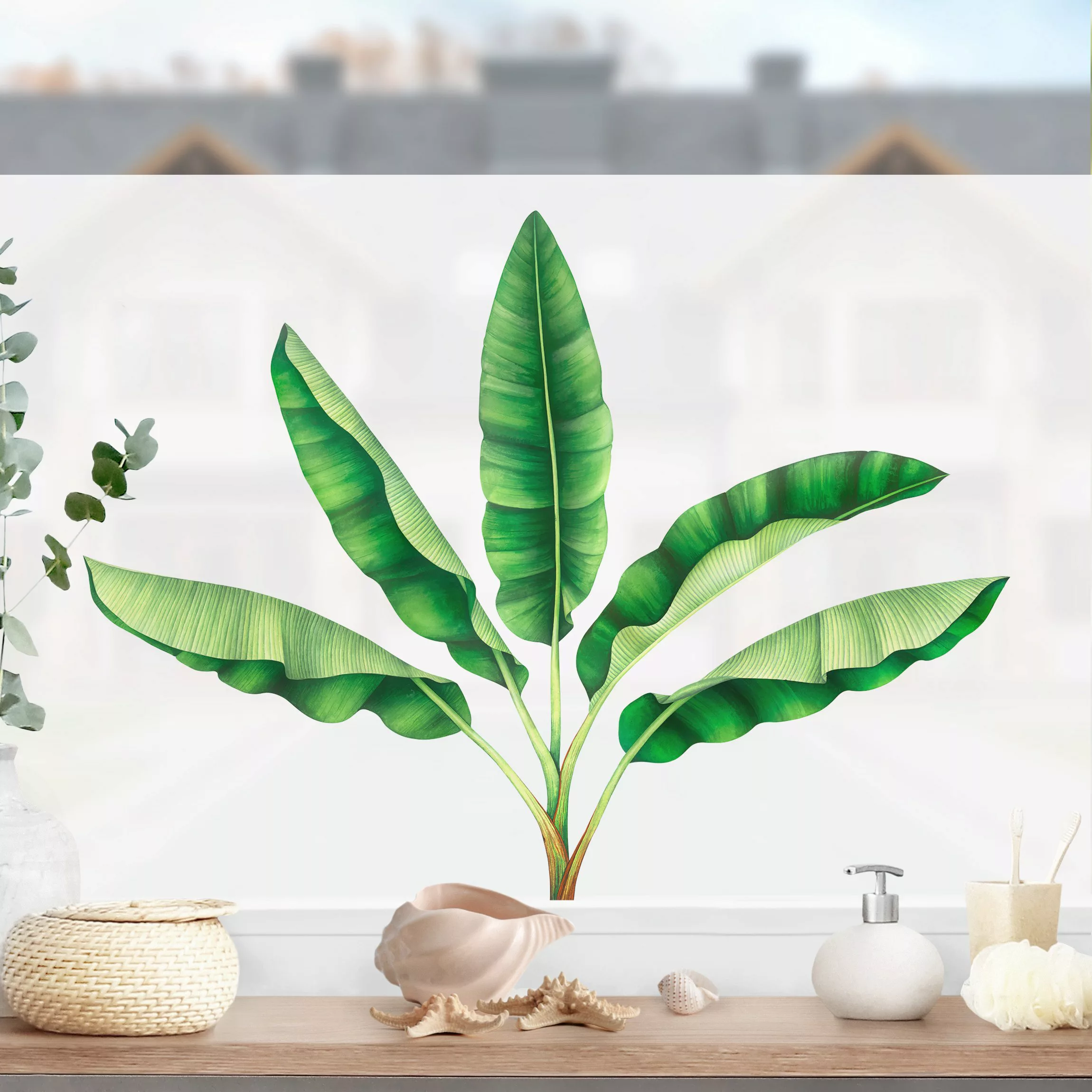 Fensterfolie Aquarell Bananenpalme XXL günstig online kaufen