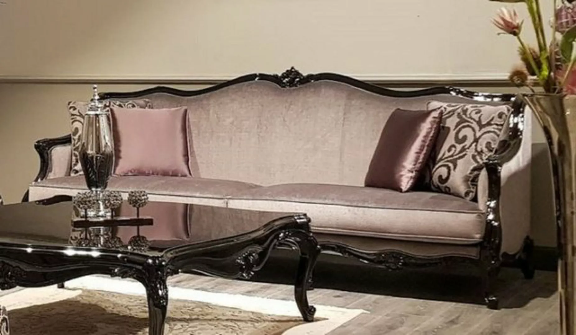 Casa Padrino Sofa Luxus Barock Sofa Rosa / Schwarz - Prunkvolles Wohnzimmer günstig online kaufen