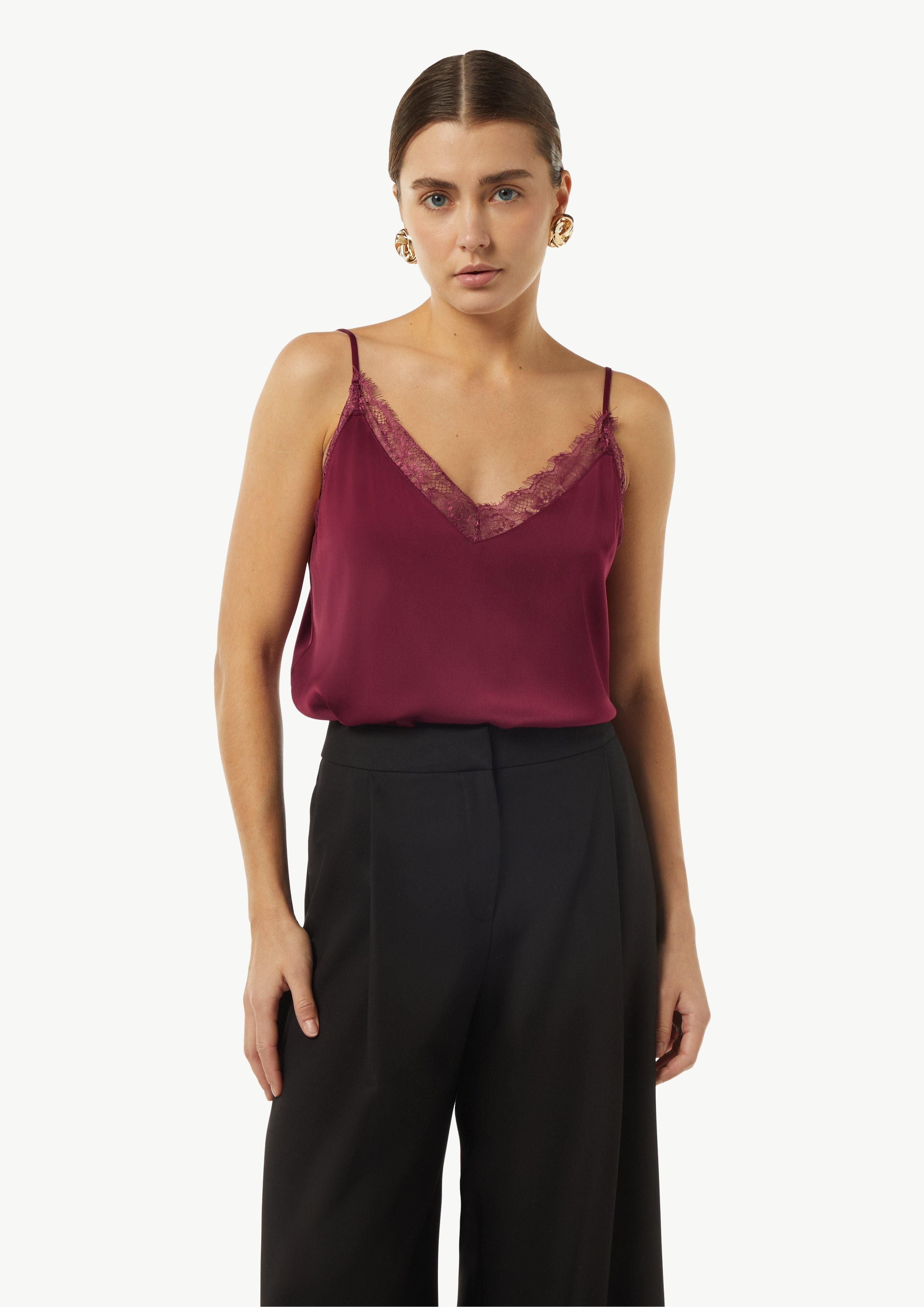 Comma Blusentop Satin-Top mit Spitze und günstig online kaufen