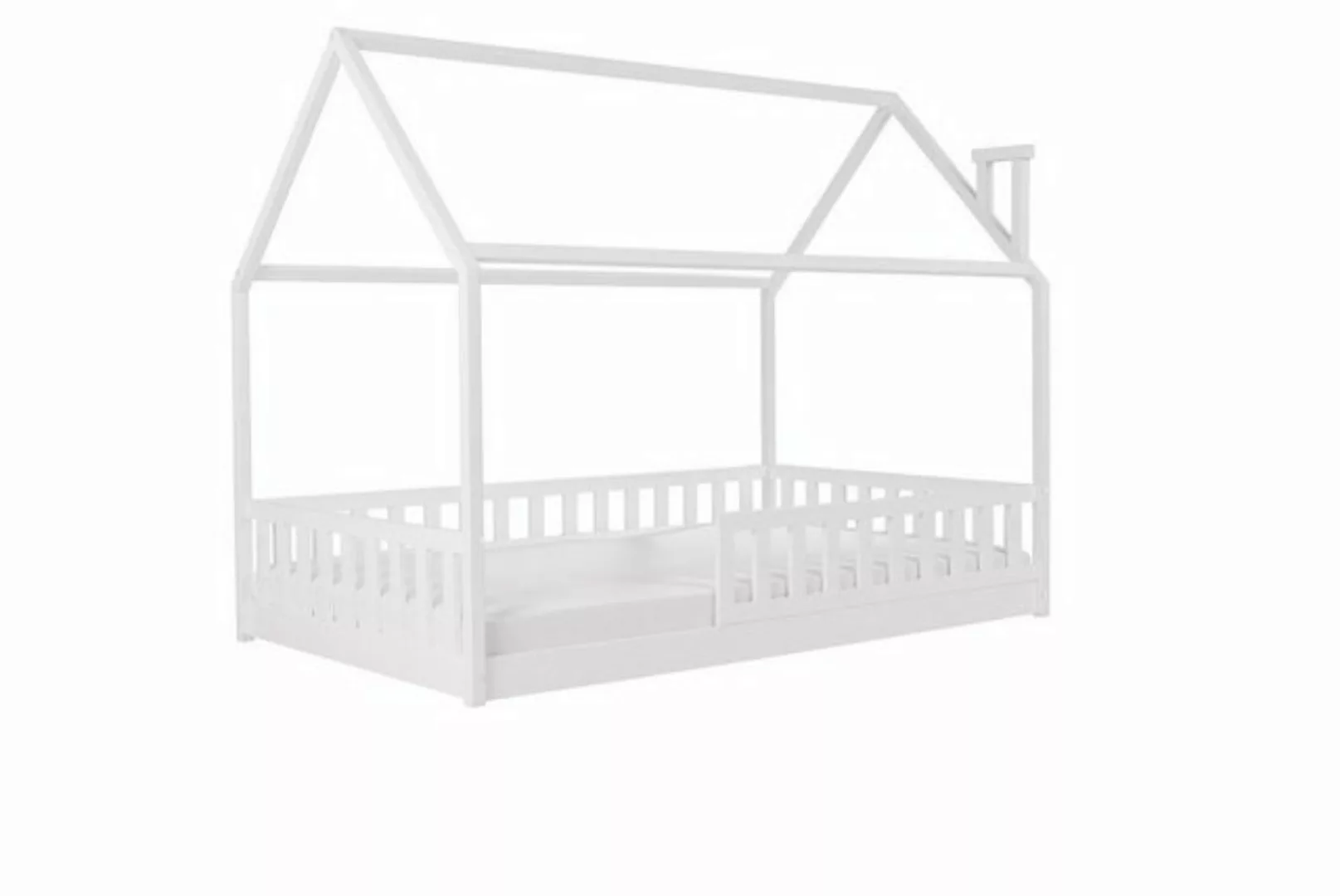 Deine Möbel 24 Hausbett Kinderbett für 1 Kind ROSI 140x200 in Weiß Grau Kie günstig online kaufen