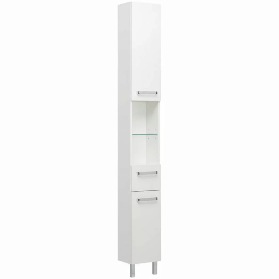 Lomadox Badezimmer Hochschrank WARSCHAU-66 in weiß glänzend - B/H/T: 25/195 günstig online kaufen