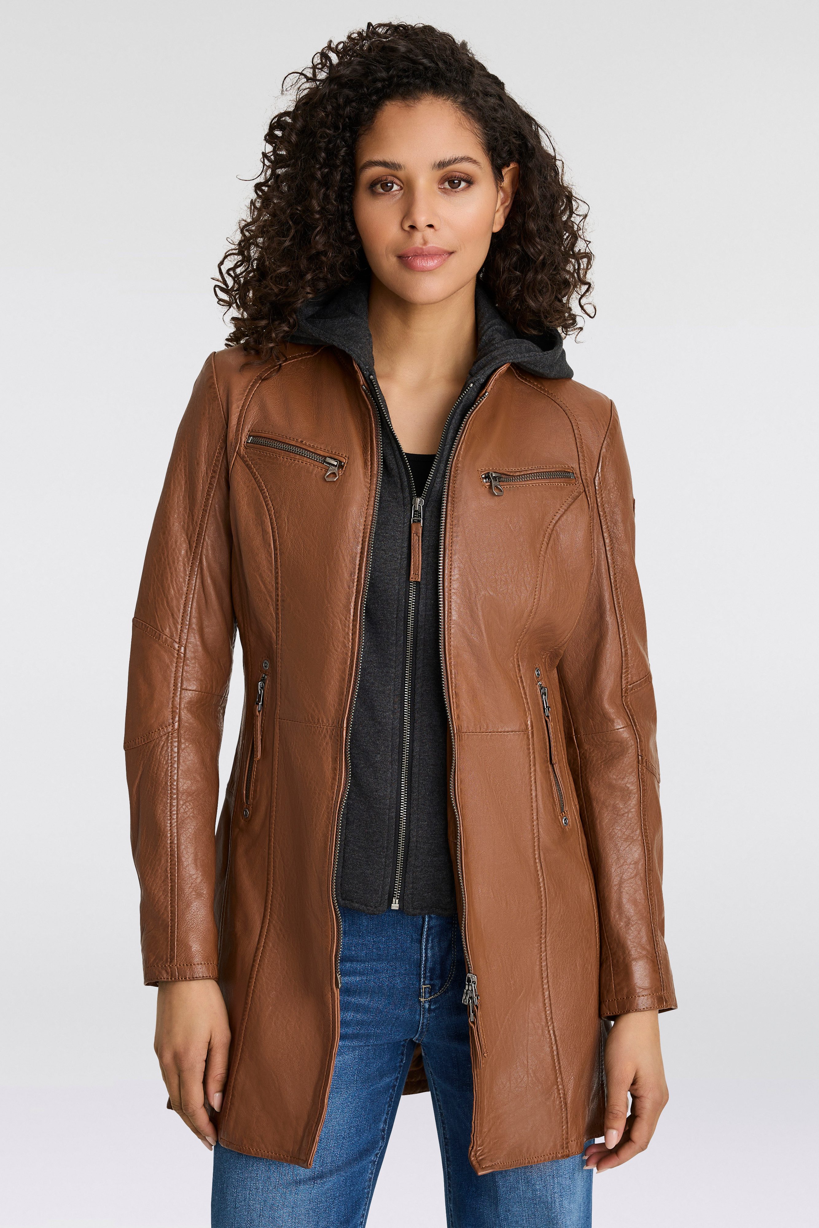 Mauritius Ledermantel "Bente", 2-in-1-Lederjacke mit abnehmbarem Kapuzen-In günstig online kaufen