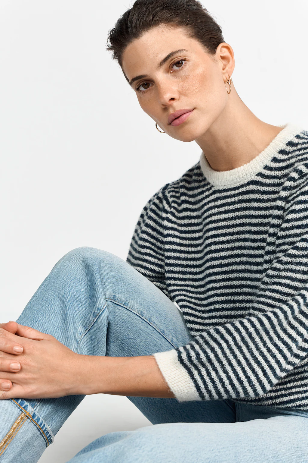 RICHROYAL Strickpullover, Kastiger Schnitt, Puffärmel, Rundhals, gestreift günstig online kaufen