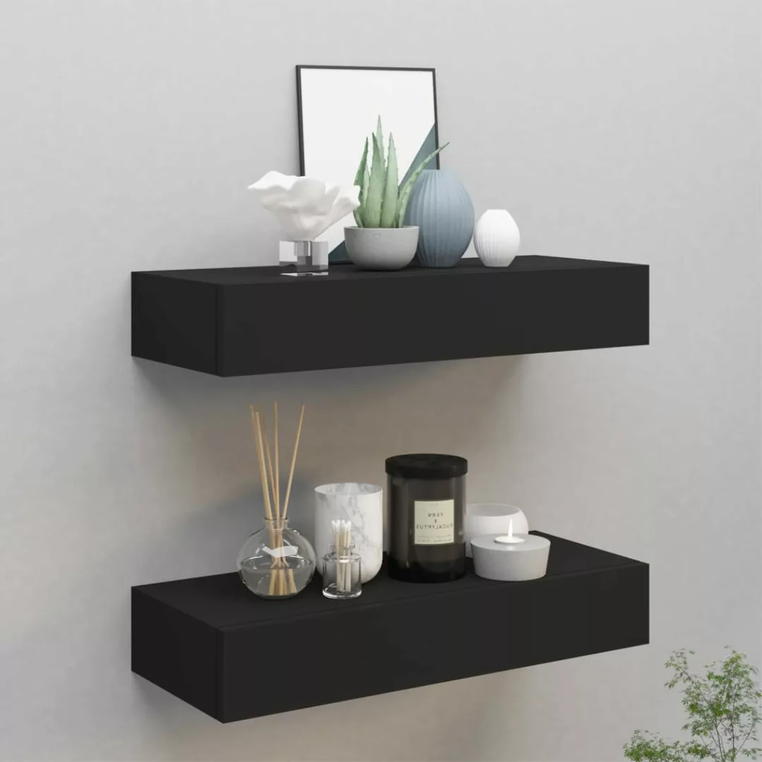 Wand-schubladenregale 2 Stk. Schwarz 60x23,5x10 Cm Mdf günstig online kaufen