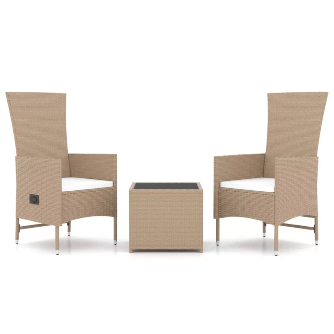 Vidaxl 3-tlg. Garten-lounge-set Beige Poly Rattan & Stahl günstig online kaufen
