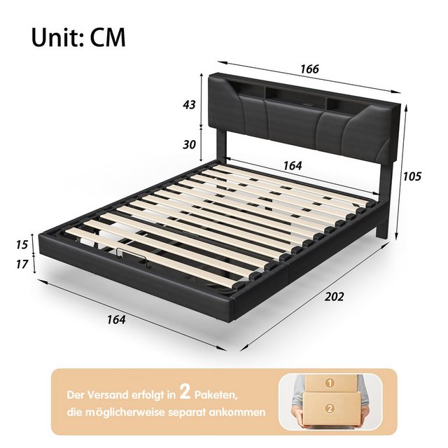 FUROKOY Polsterbett LED Hydraulisches Doppelbett Kunstleder (160x200cm Stau günstig online kaufen