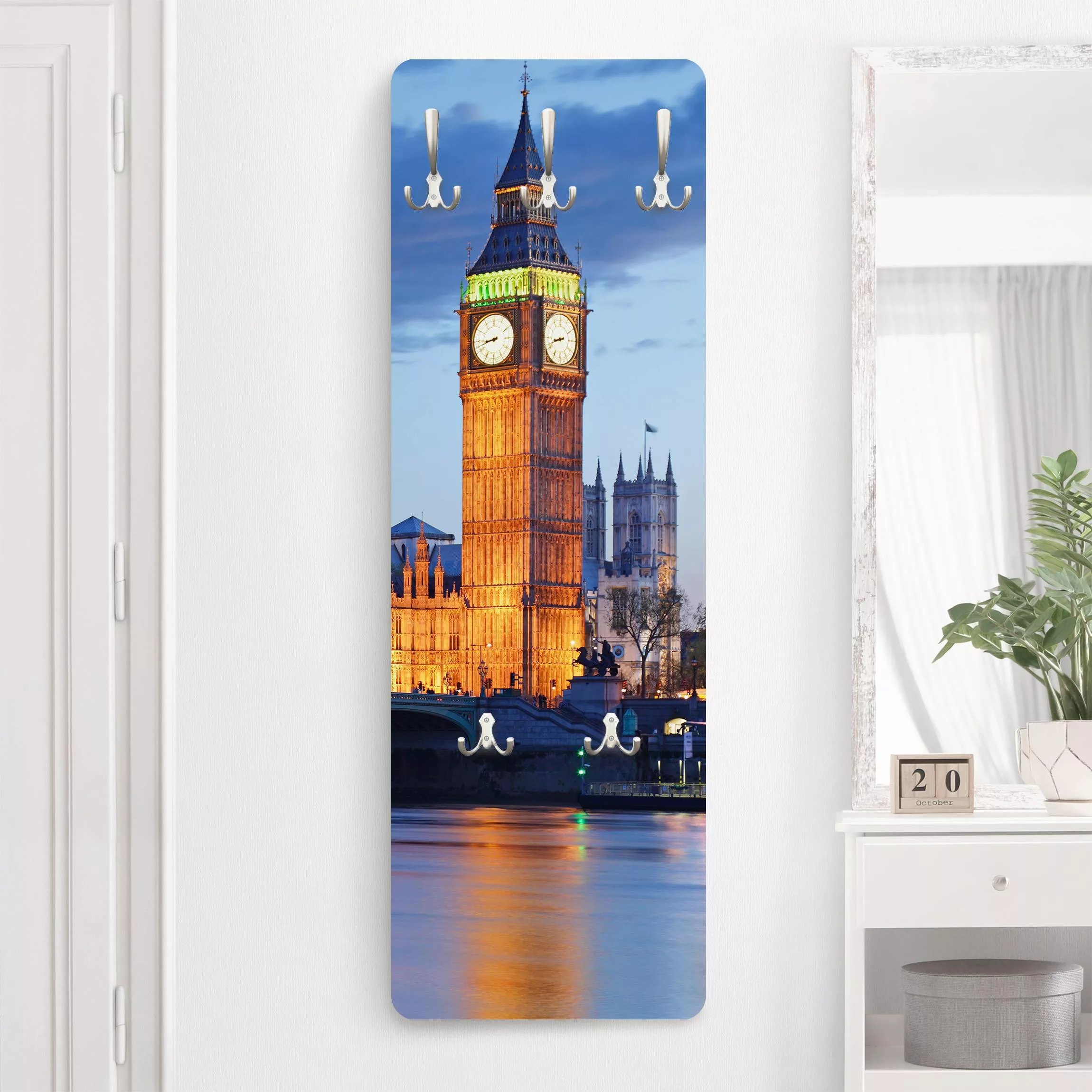 Wandgarderobe Holzpaneel Architektur & Skyline London bei Nacht günstig online kaufen