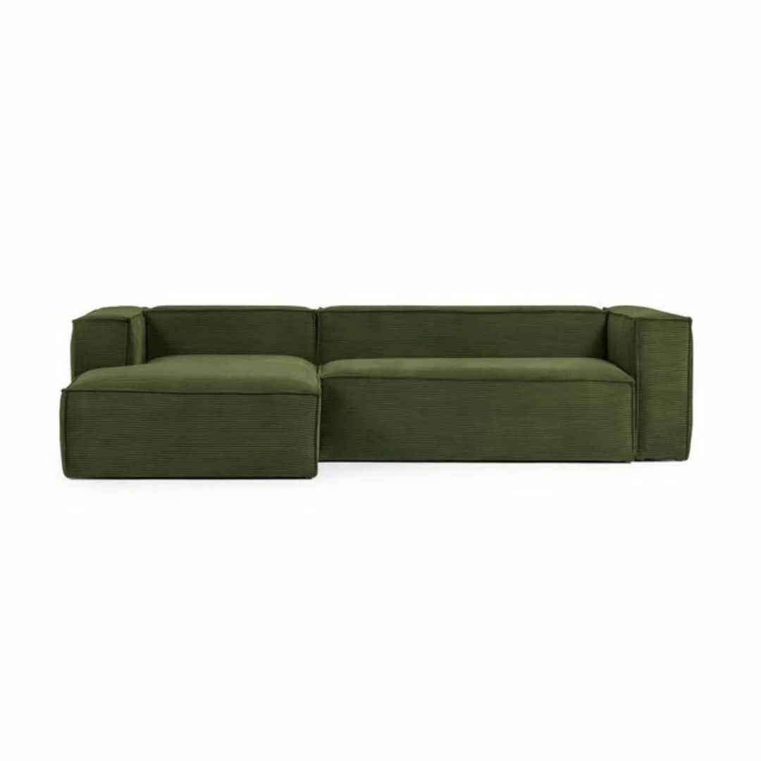 Natur24 Sofa Sofa Blok 3-Sitzer Longchair links dicker Cord grün 300cm Couc günstig online kaufen