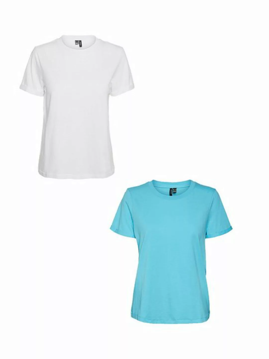 Vero Moda T-Shirt 2er Pack Basic T-Shirt VMPAULA (2-tlg) 5270 in Weiß-Hellb günstig online kaufen