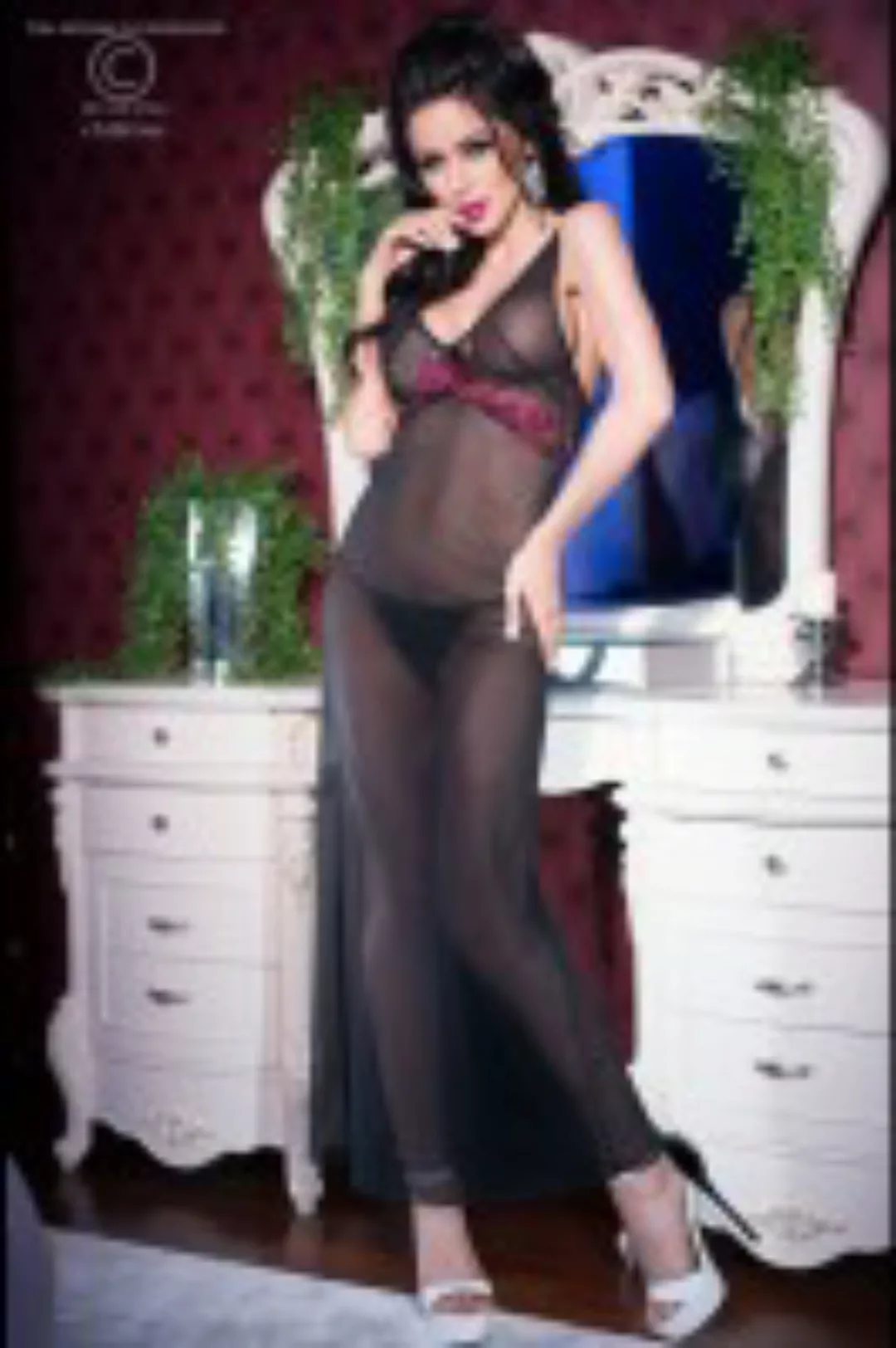 Langes Kleid in schwarz/pink günstig online kaufen