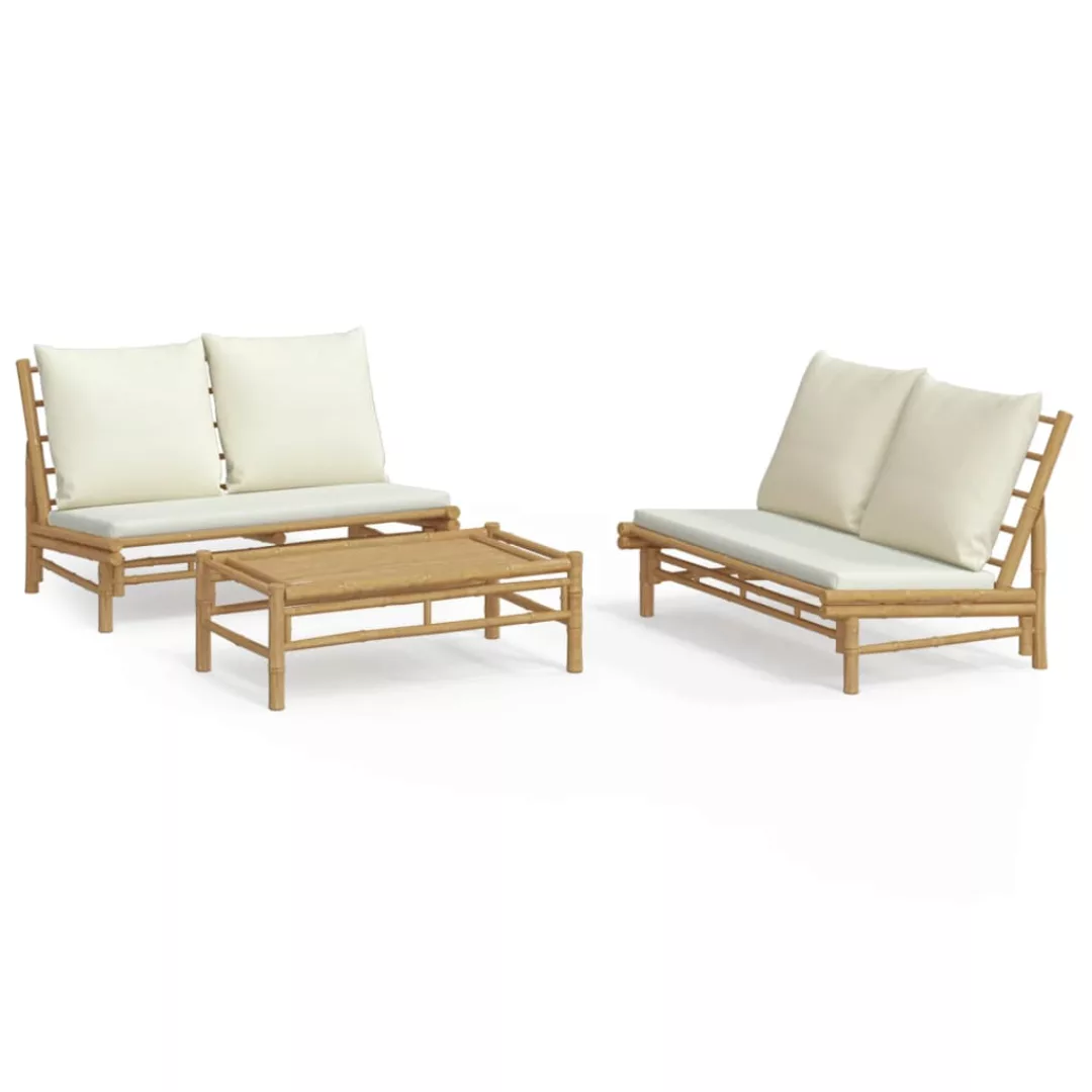 Vidaxl 3-tlg. Garten-lounge-set Mit Kissen Creme Bambus günstig online kaufen