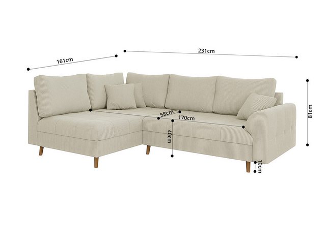 S-Style Möbel Ecksofa und Hocker Zara mit Schlaffunktion und Braun Holzfüße günstig online kaufen