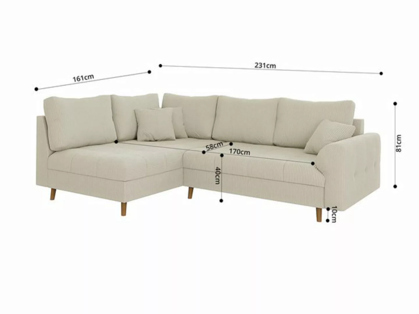 S-Style Möbel Ecksofa und Hocker Zara mit Schlaffunktion und Braun Holzfüße günstig online kaufen