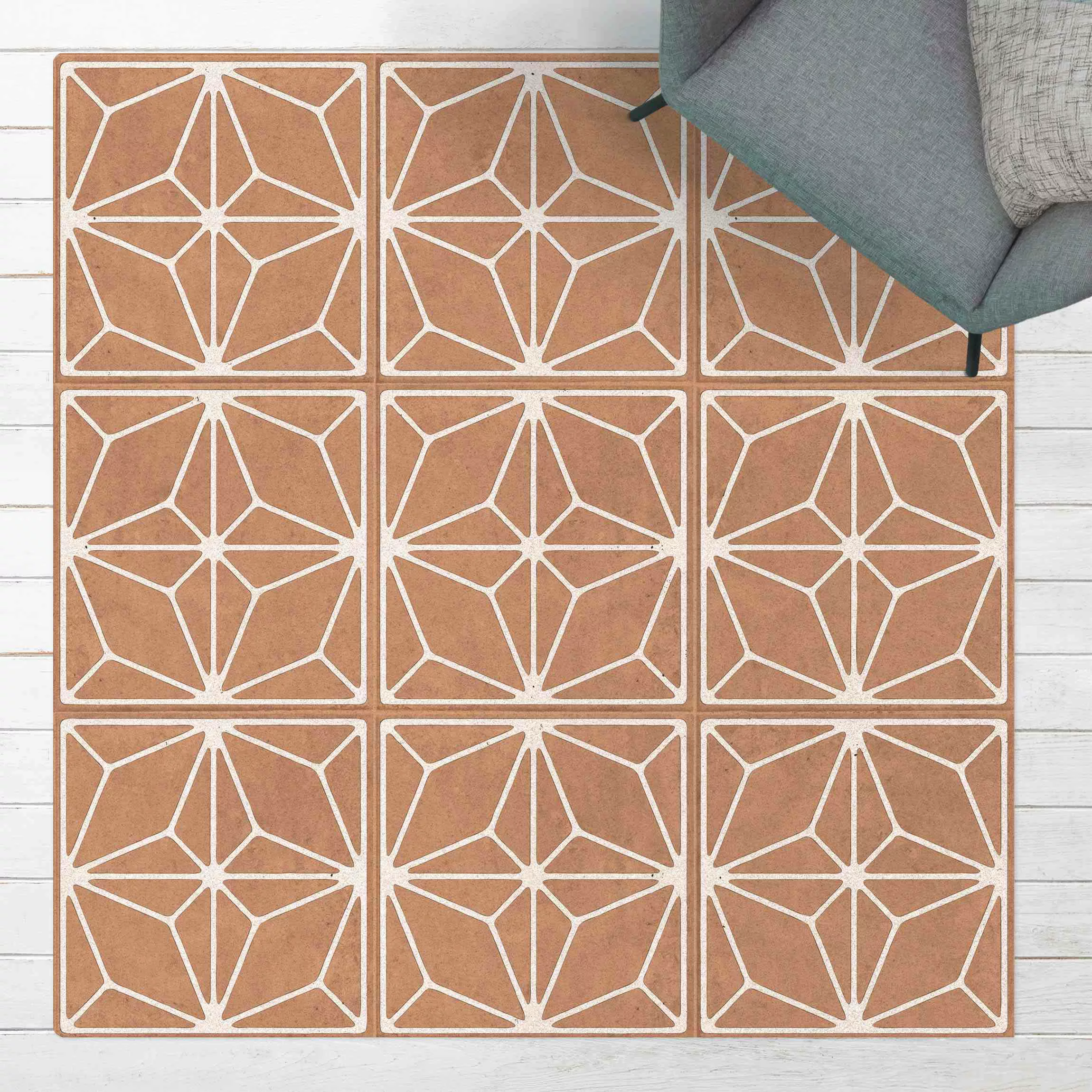 Kork-Teppich Fliesenmuster Stern Geometrie graublau günstig online kaufen