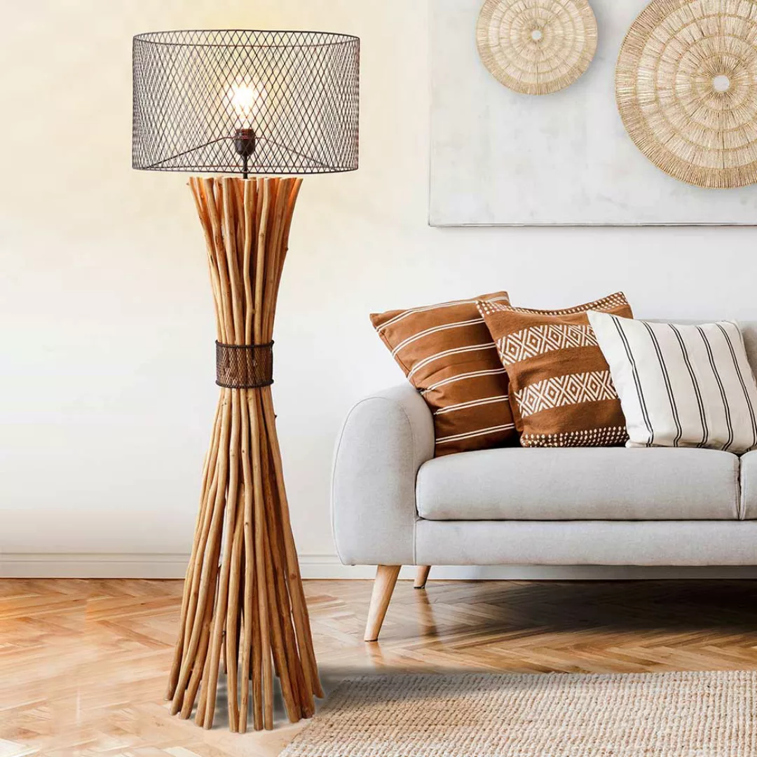 Stehlampe Holz Metall im Skandi Design 145 cm hoch 50 cm breit günstig online kaufen