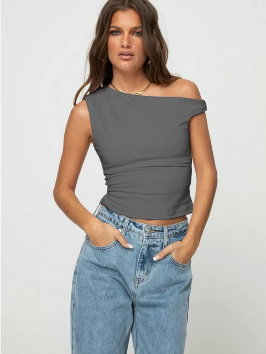 BlauWave Kurzarmshirt Crop-Top Damen ärmellose bluse (1-tlg., Sexy One-Shou günstig online kaufen