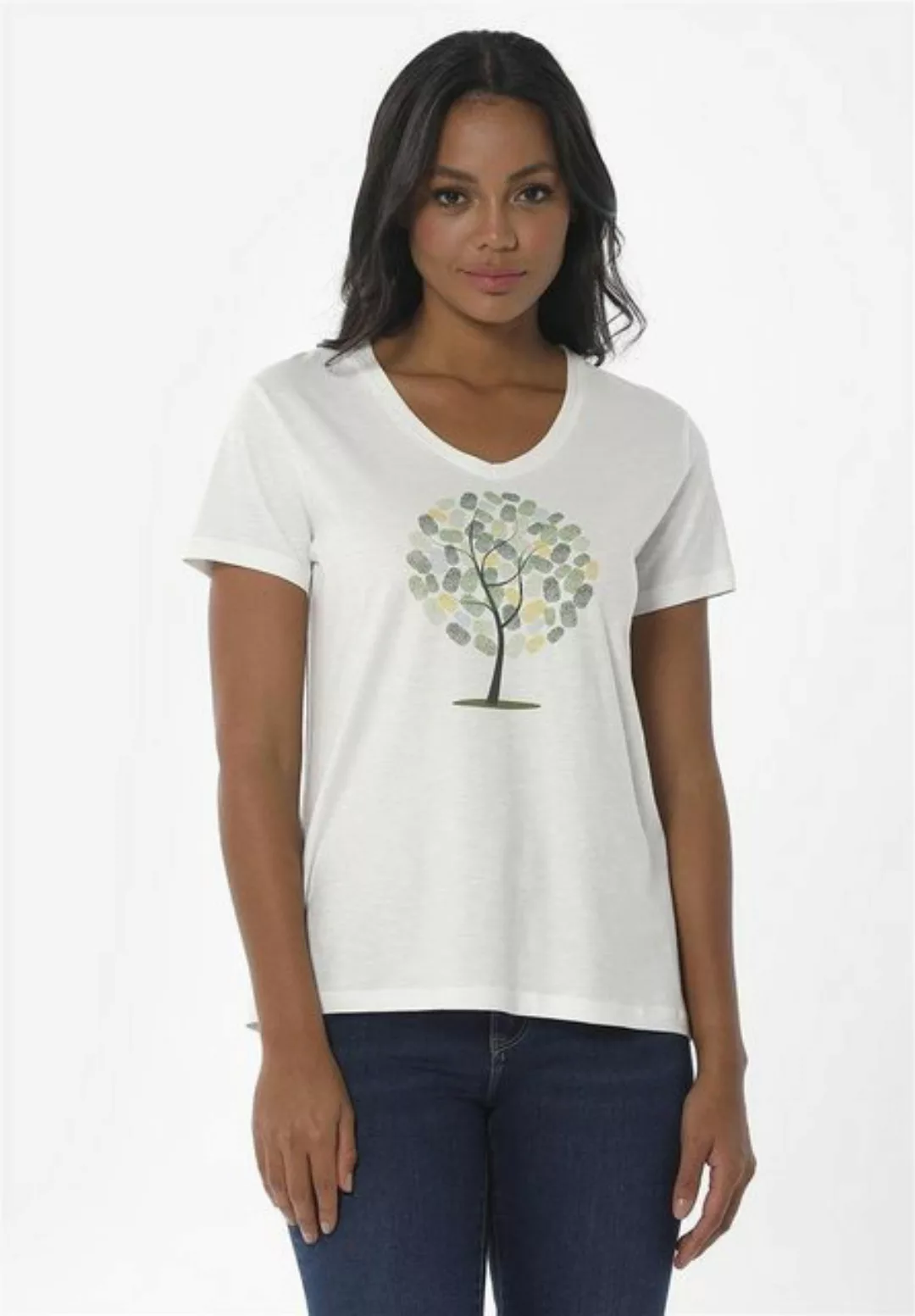 ORGANICATION T-Shirt Women's Printed V-neck T-shirt in Off White günstig online kaufen