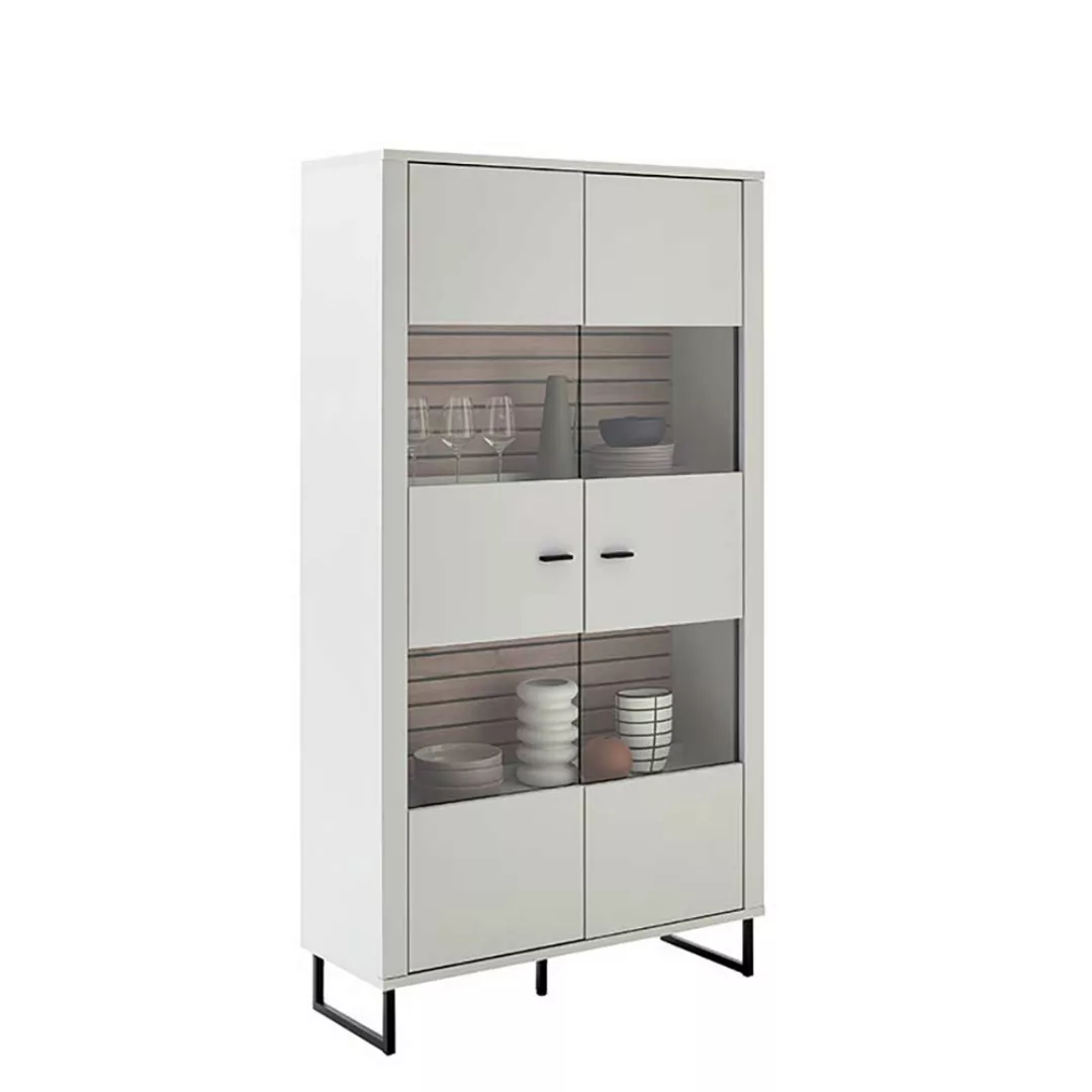 Vitrinenschrank weiß modern Rückwand Wildeiche Holzoptik 185 cm hoch günstig online kaufen