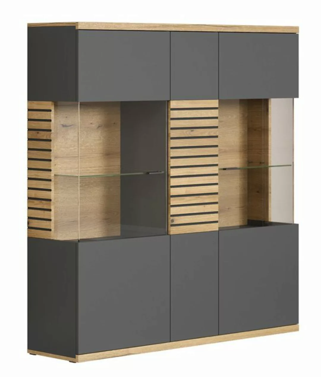 trendteam Vitrine Highboard Norris, grau / Coast Evoke Oak, verschiedene Gr günstig online kaufen